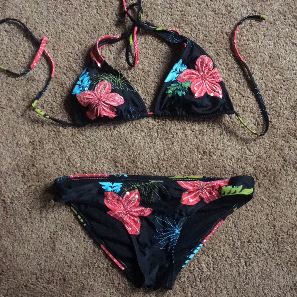 Black bikini with floral pattern